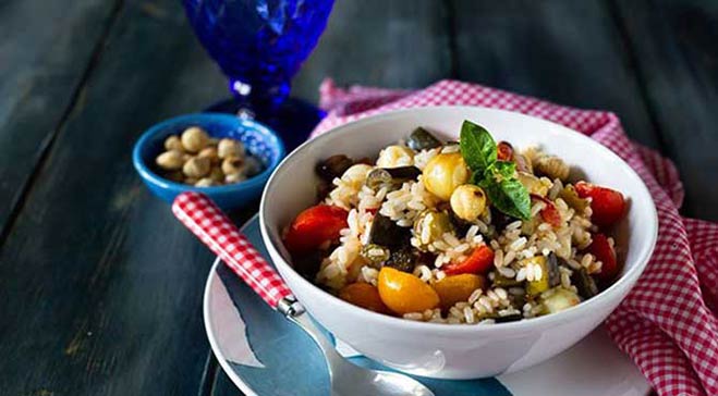 insalata di riso, melanzane e ceci- blog dottoressa rossella monaco